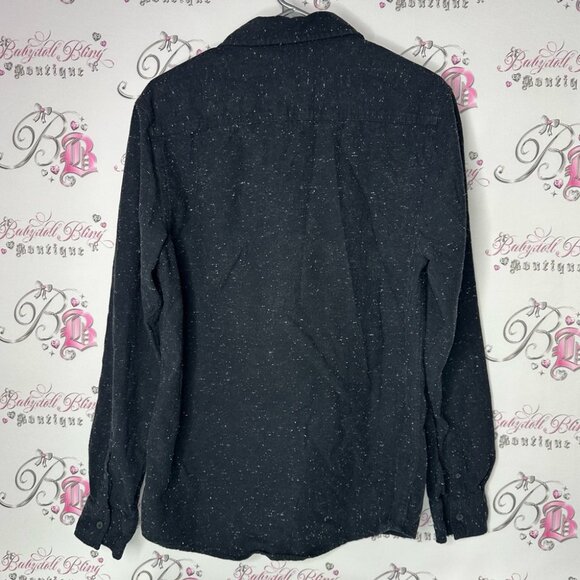 Distillery apparel button up speckle spotted shirt black grey white collared - Picture 2 of 4
